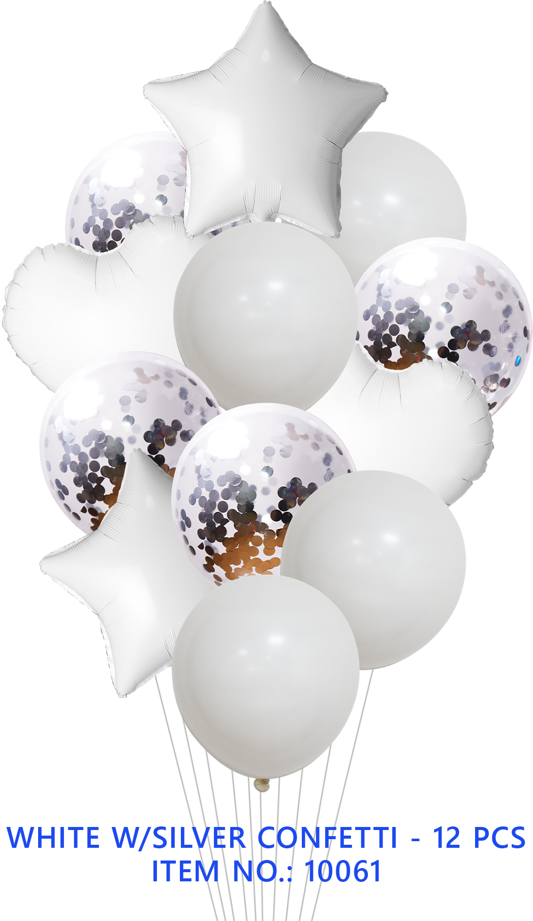 BQT WHITE FOIL & LATEX/SILVER CONFETTI 12PCS/SET