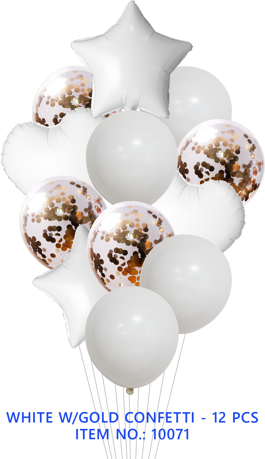 BQT WHITE  FOIL & LATEX/GOLD CONFETTI 12PCS/SET