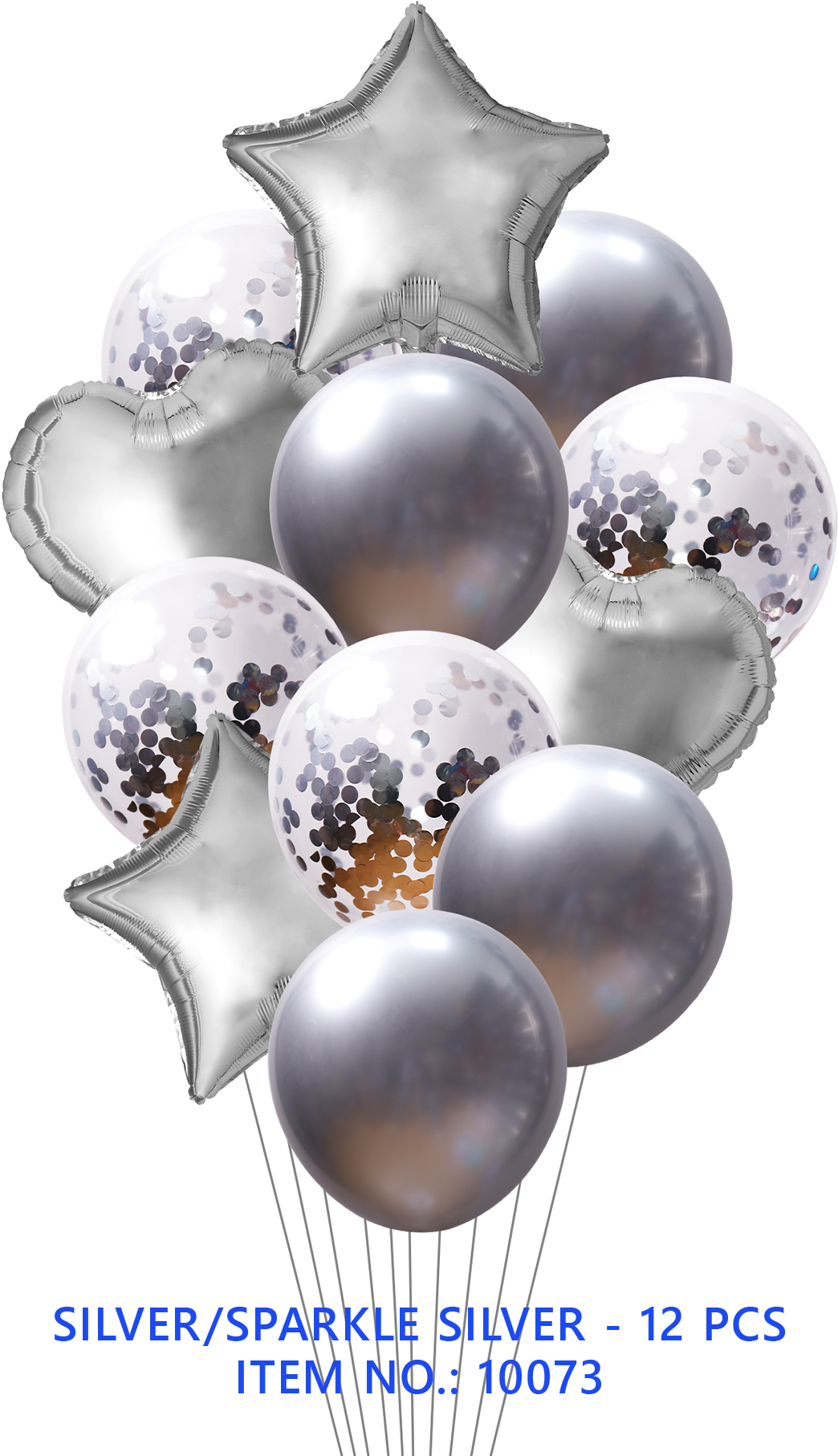 BQT SILVER  FOIL & SPARKLE SILVER  LATEX/SILVER  CONFETTI 12PCS/SET
