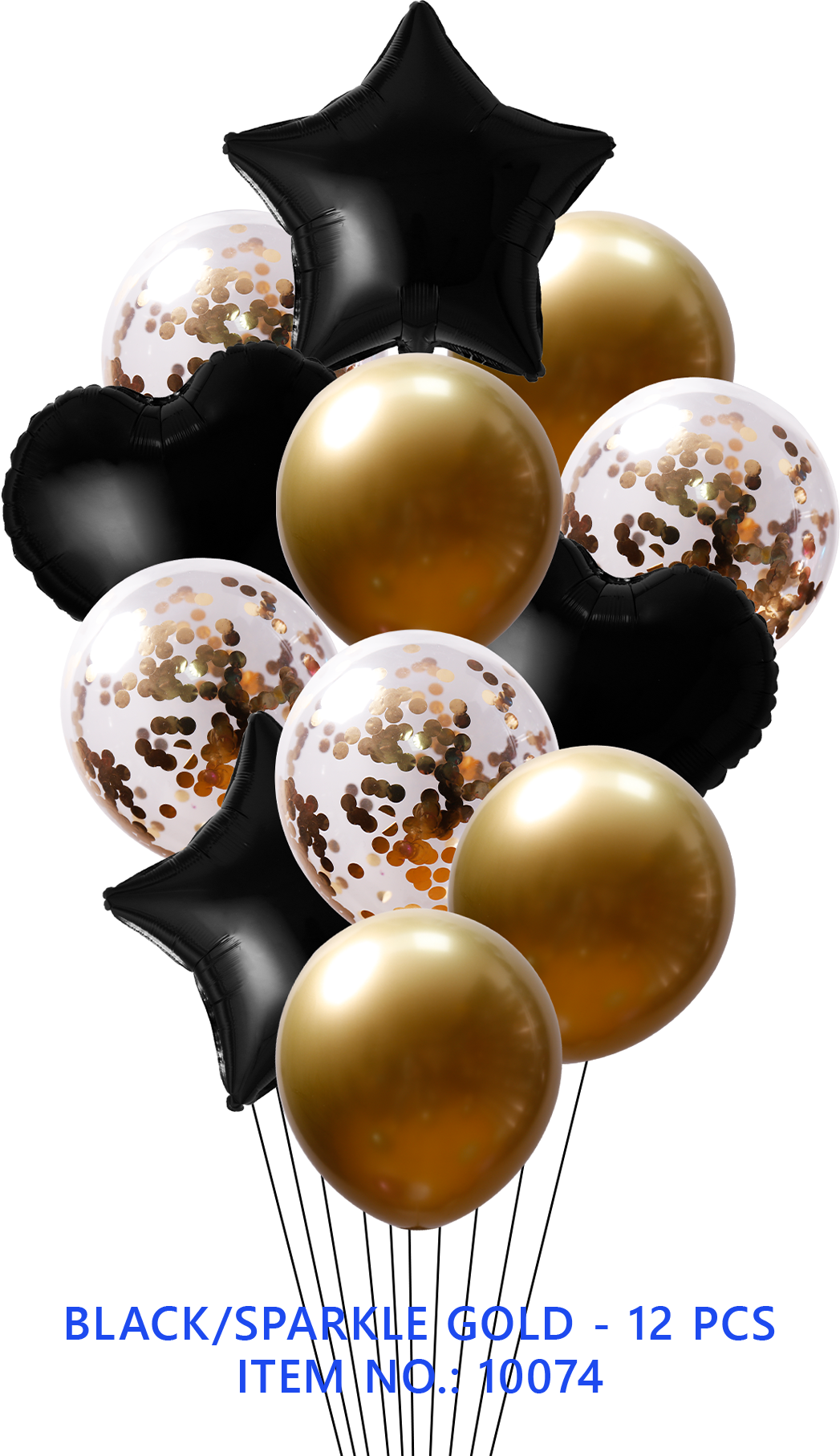 BQT BLACK  FOIL & SPARKLE GOLD LATEX/GOLD CONFETTI 12PCS/SET