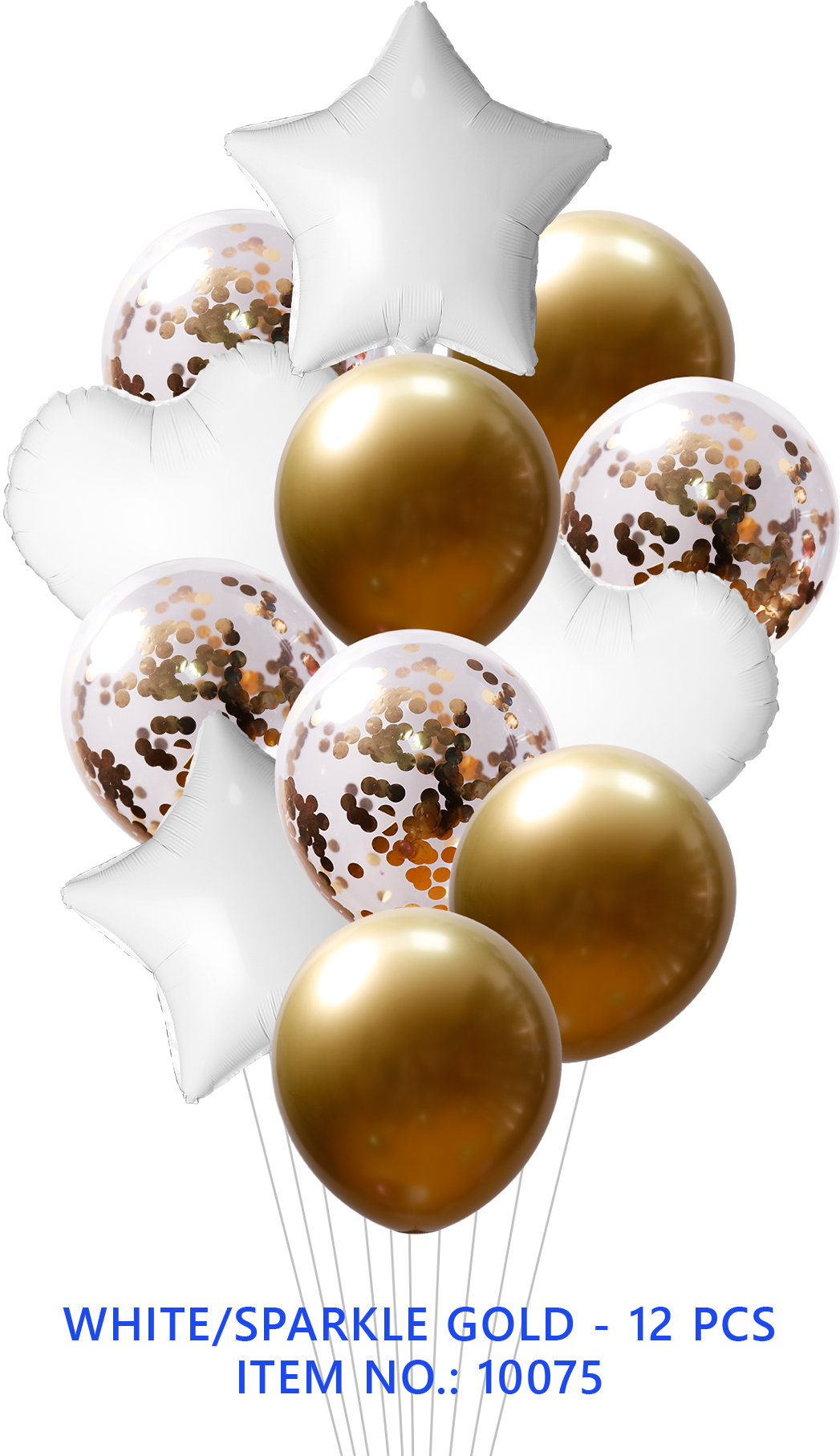 BQT WHITE  FOIL & SPARKLE GOLD LATEX/GOLD CONFETTI 12PCS/SET