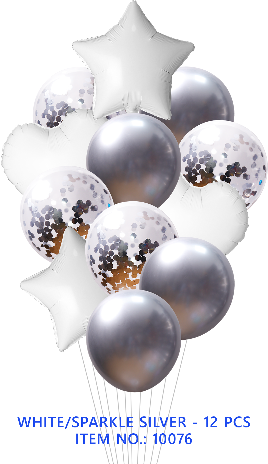 BQT WHITE FOIL & SPARKLE SILVER LATEX/SILVER CONFETTI 12PCS\SET
