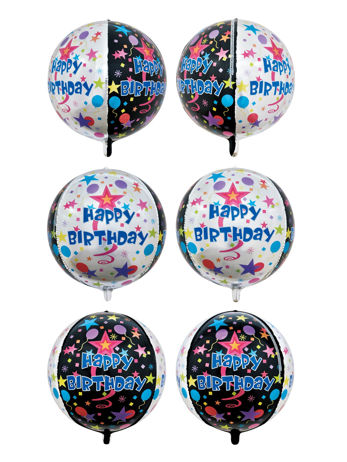 16O ORB HAPPY BIRTHDAY STARS BALLOONS BLACK & SILVER