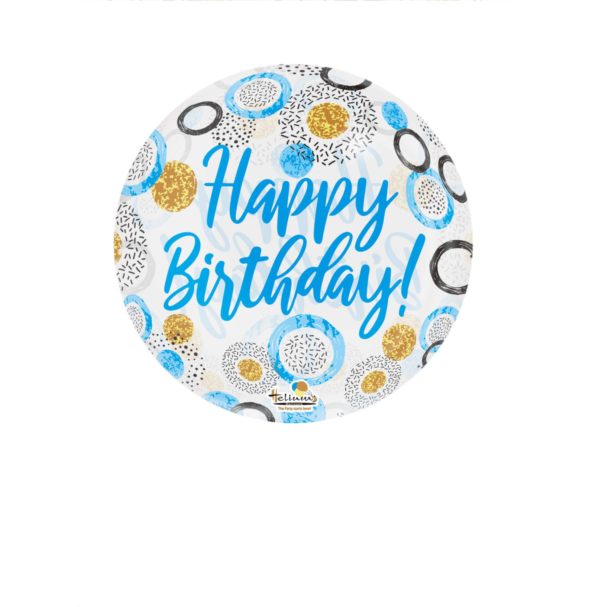 20" BUBBLZ HAPPY BIRTHDAY BLUE GOLD DOTS & CIRCLES
