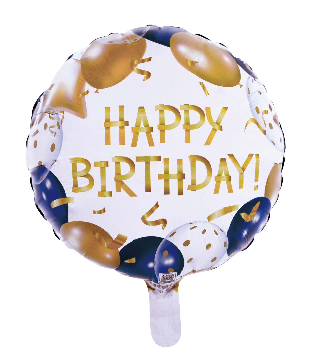 18C HAPPY BIRTHDAY GOLD SCRIPT BLUE & GOLD BALLOONS