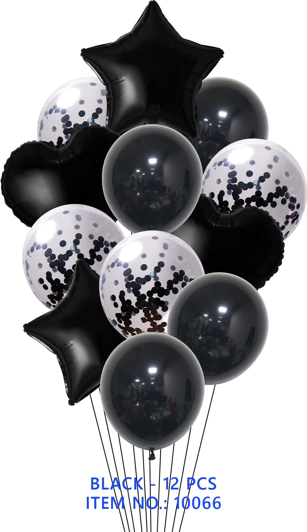 BQT BLACK  FOIL & LATEX/BLACK CONFETTI 12PCS/SET