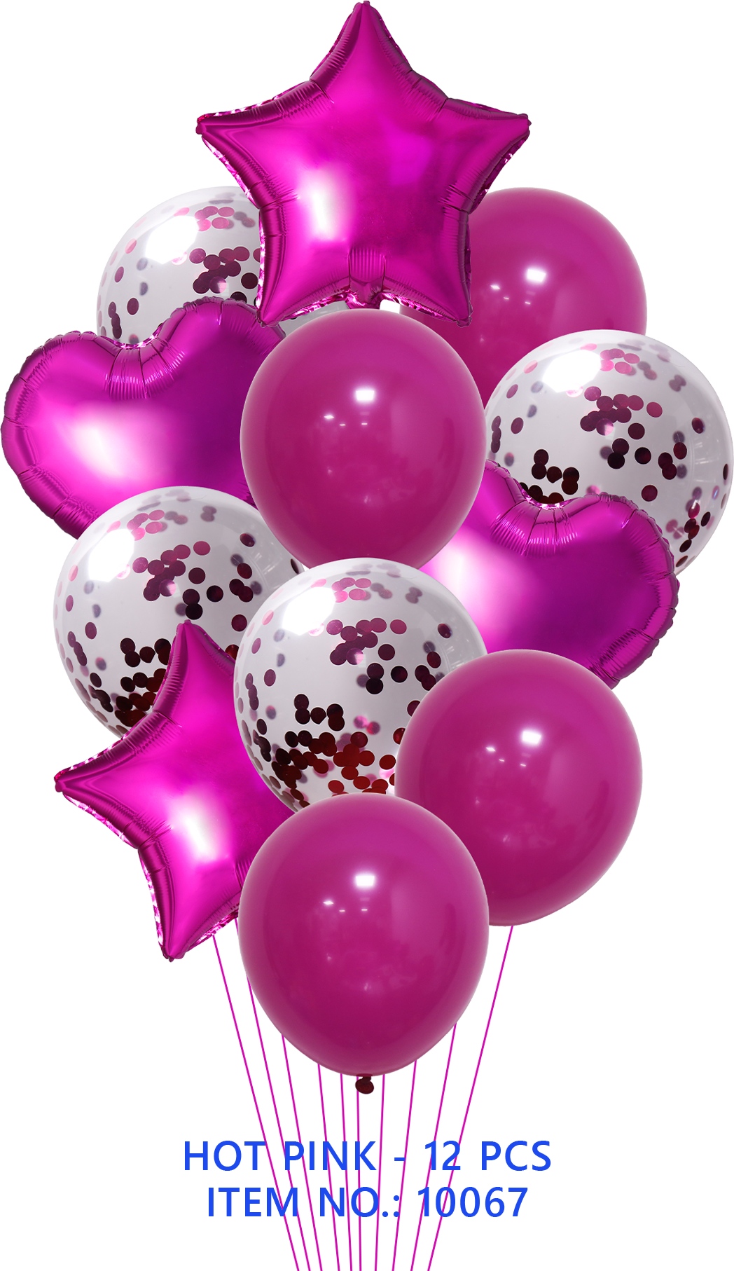 BQT HOT PINK  FOIL & LATEX/HOT PINK CONFETTI 12PCS/SET