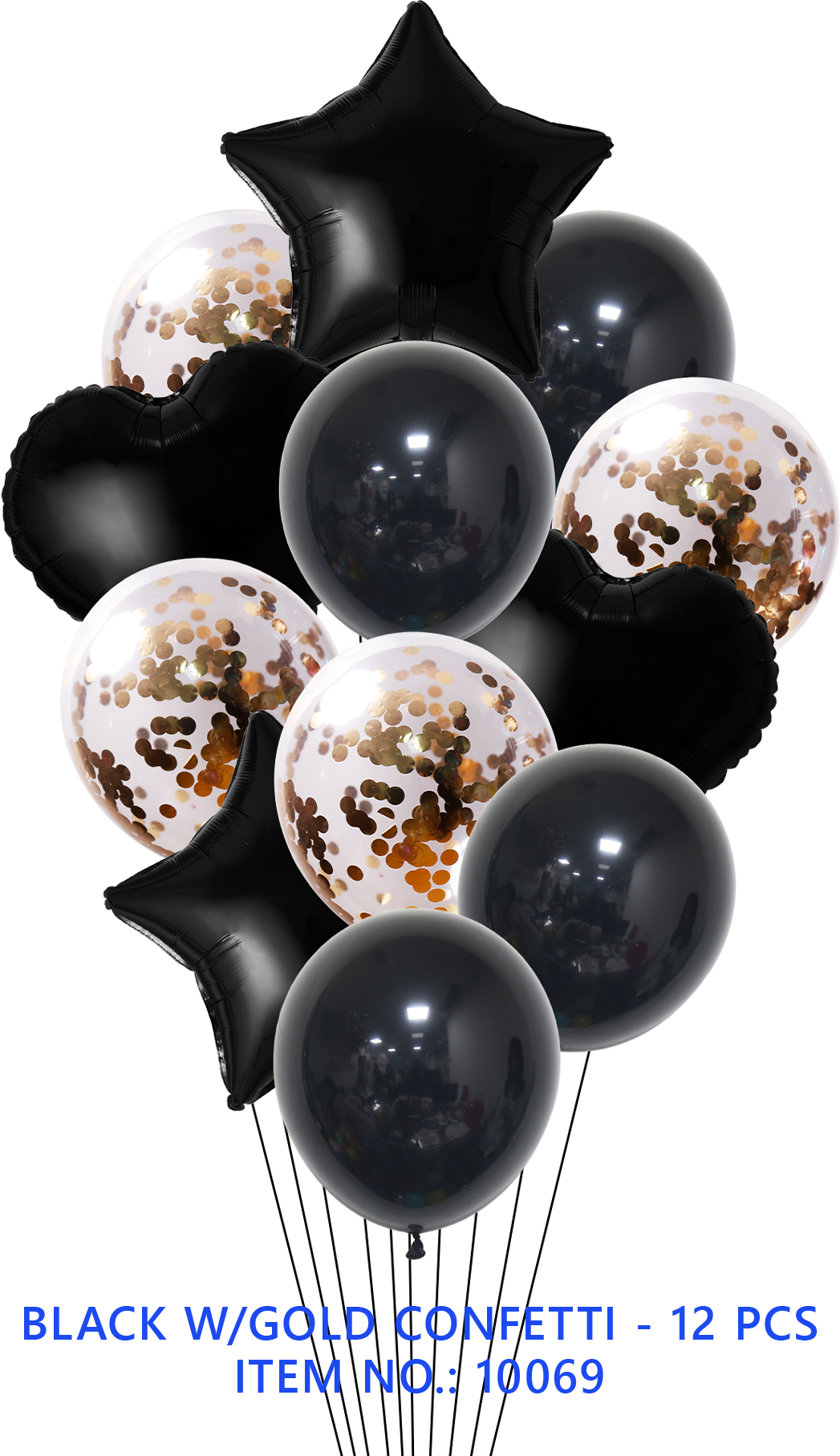 BQT BLACK  FOIL & LATEX/GOLD CONFETTI 12PCS/SET