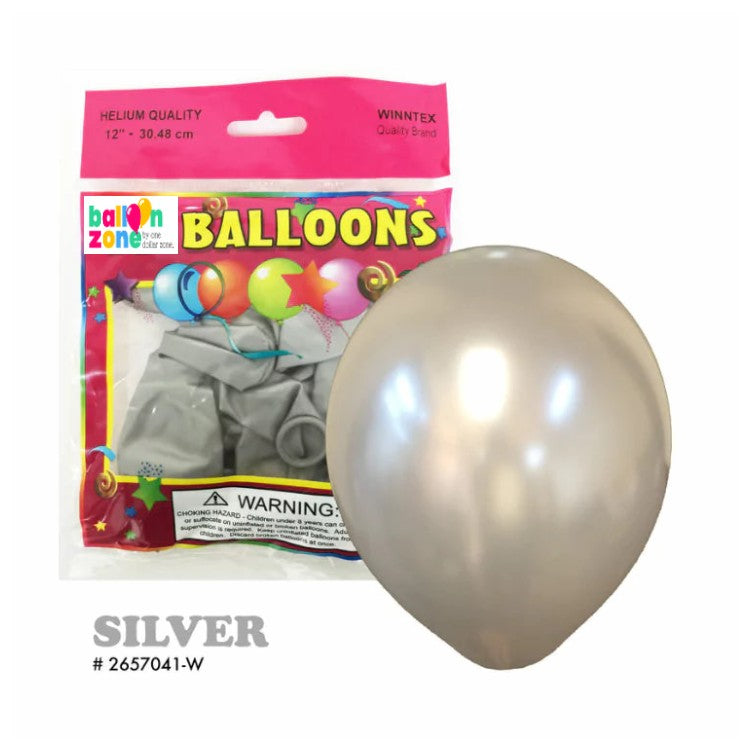 1ct Silver Latex Balloon - Helium Filled