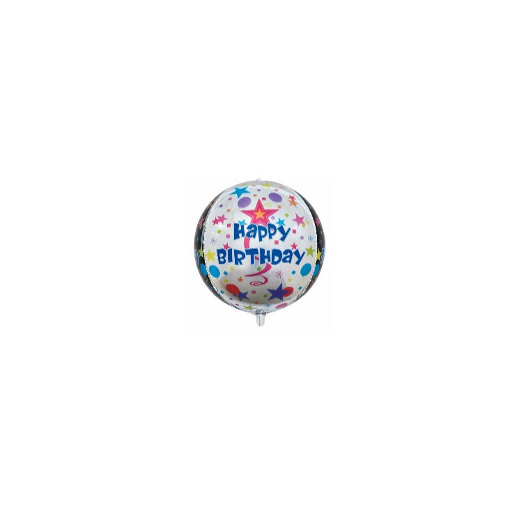 16O ORB HAPPY BIRTHDAY STARS BALLOONS BLACK & SILVER - 1 per Pack