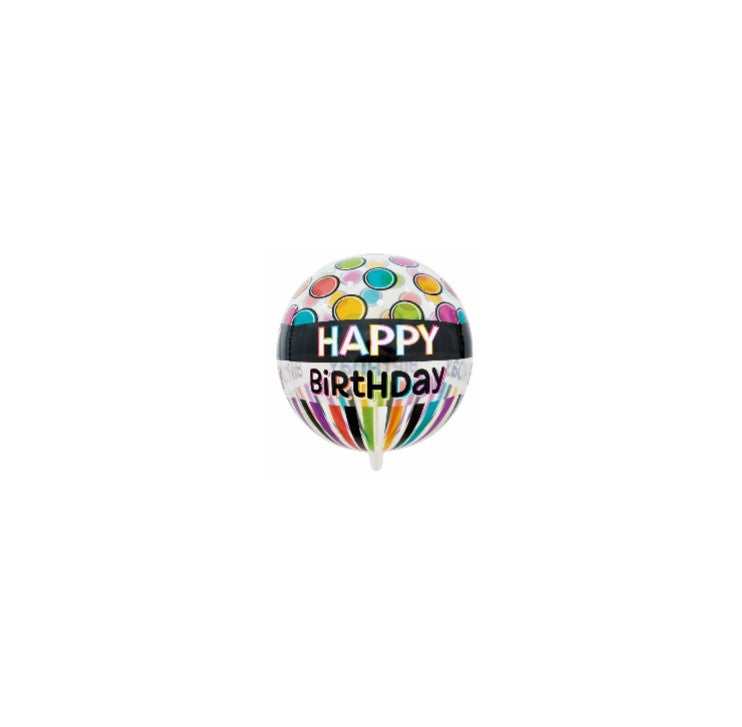 16O ORB HAPPY BIRTHDAY DOTS & STRIPES CLEAR - 1 per Pack